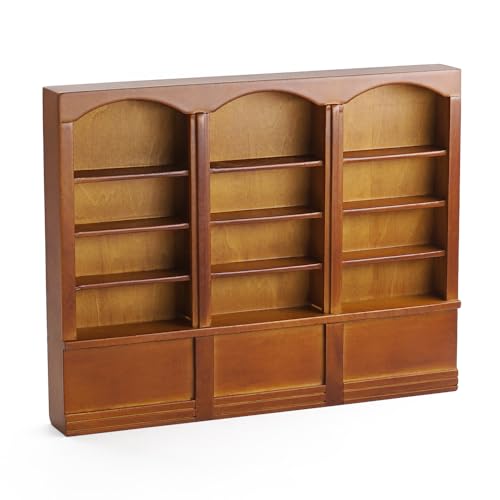 Odoria Puppenhaus Bücherregal Vitrine Miniatur: 1/12 Maßstab Wandregale Braun für Bücher Vintage Bibliothek Schule Büro - Mini Regal Wand Holz Möbel Viktorianisch Wohnzimmer von Odoria