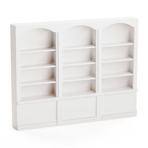 Odoria Puppenhaus Bücherregal Vitrine Miniatur: 1/12 Maßstab Wandregale Weiß für Bücher Bibliothek Schule Büro - Mini Regal Wand Holz Möbel Modern Wohnzimmer von Odoria