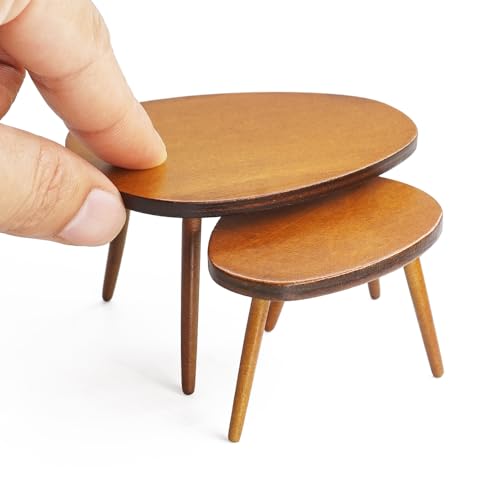 Odoria Puppenhaus Couchtisch Tisch Miniatur: 1/12 Maßstab Mitteltisch Oval Möbel Holz Braun - Mini Beistelltisch für Wichtel Modern Wohnzimmer von Odoria
