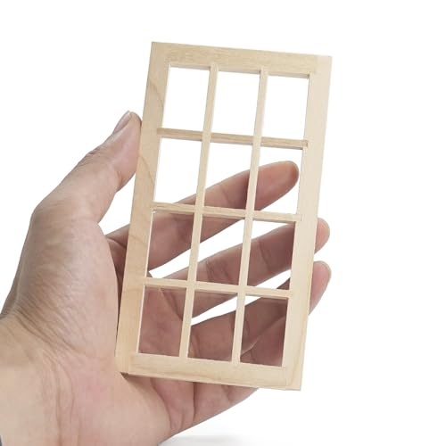 Odoria Puppenhaus Fenster Holz Miniatur: 1/12 Maßstab Fensterrahmen Vintage Viktorianisch für Wichtel Diorama Handwerk Modell DIY - Mini Bauteile Gebäude Möbel Unlackiert 12 Gitter von Odoria