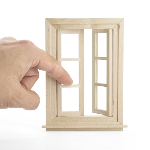 Odoria Puppenhaus Fenster Wichtel Miniatur: 1/12 Maßstab Fensterrahmen Öffenbar Vintage Viktorianisch für Diorama Handwerk Modell DIY - Mini Bauteile Gebäude Möbel Holz Unlackiert von Odoria