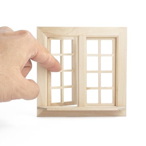 Odoria Puppenhaus Fenster Wichtel Miniatur: 1/12 Maßstab Fensterrahmen Quadratisch Öffenbar Vintage Viktorianisch für Diorama Handwerk Modell DIY - Mini Bauteile Gebäude Möbel Holz Unlackiert von Odoria
