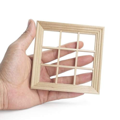 Odoria Puppenhaus Fenster Wichtel Miniatur: 1/12 Maßstab Fensterrahmen Quadratisch Vintage Viktorianisch für Diorama Handwerk Modell DIY - Mini Bauteile Gebäude Möbel Holz Unlackiert 9 Gitter von Odoria