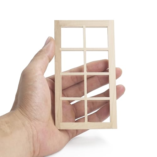 Odoria Puppenhaus Fenster Wichtel Miniatur: 1/12 Maßstab Fensterrahmen Vintage Viktorianisch für Diorama Handwerk Modell DIY - Mini Bauteile Gebäude Möbel Holz Unlackiert 8 Gitter von Odoria