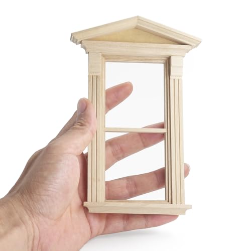 Odoria Puppenhaus Fenster Wichtel Miniatur: 1/12 Maßstab Fensterrahmen Vintage Viktorianisch für Diorama Handwerk Modell DIY - Mini Bauteile Gebäude Möbel Holz Unlackiert Zierleisten von Odoria