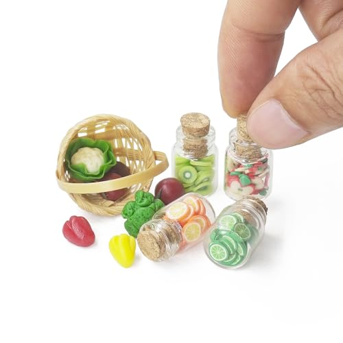 Odoria Puppenhaus Gemüse Frucht Miniatur: 1/12 Maßstab Obst Glasflaschen für Bauernhof Rustikal Landhaus Garten Picknick - Mini Wichtel Essen Lebensmittel Korb für Küche Requisiten Modell DIY von Odoria