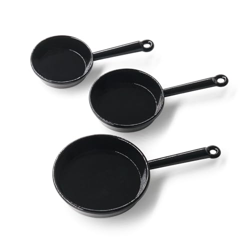 Odoria Puppenhaus Küche Bratpfanne Miniatur: 1/12 Maßstab Pfannen Kochgeschirr für Kochen Restaurant - Mini Küchenutensilien Metall Schwarz 3Stk Odoria Puppenhaus Küche Bratpfanne Miniatur: 1/12 Maßstab Pfannen Kochgeschirr für Kochen Restaurant - Mini Küchenutensilien Metall Schwarz 3Stk von Odoria