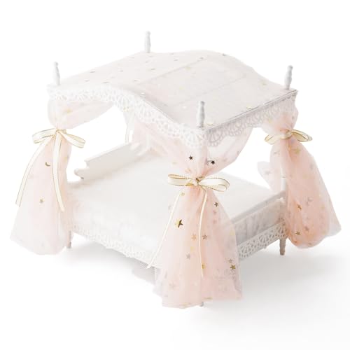 Odoria Puppenhaus Prinzessin Bett Miniatur: 1/12 Maßstab Puppenbett Rosa Luxuriös für 15cm Puppe Schlafzimmer - Mini Himmelbett Möbel Holz mit Betthimmel Odoria Puppenhaus Prinzessin Bett Miniatur: 1/12 Maßstab Puppenbett Rosa Luxuriös für 15cm Puppe Schlafzimmer - Mini Himmelbett Möbel Holz mit Betthimmel von Odoria