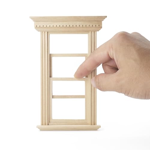 Odoria Puppenhaus Schiebefenster Holz Miniatur: 1/12 Maßstab Fensterrahmen Vintage Viktorianisch für Wichtel Diorama Handwerk Modell DIY - Mini Bauteile Gebäude Möbel Unlackiert Zierleisten von Odoria