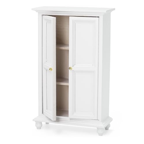 Odoria Puppenhaus Schrank Miniatur Kleiderschrank: 1/12 Maßstab Wandschrank für 15 cm Puppen Schlafzimmer Viktorianisch Vintage - Mini Garderobenschränke Antik Möbel Holz Weiß von Odoria