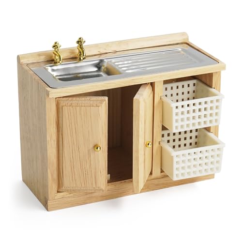 Odoria Puppenhaus Spüle Miniatur Schrank: 1/12 Maßstab Küchentheke mit Waschbecken Korb für Vintage Restaurant Badezimmer Speisekammer Antik Retro - Mini Küche Möbel Holz mit Schublade Odoria Puppenhaus Spüle Miniatur Schrank: 1/12 Maßstab Küchentheke mit Waschbecken Korb für Vintage Restaurant Badezimmer Speisekammer Antik Retro - Mini Küche Möbel Holz mit Schublade von Odoria