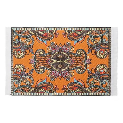Odoria Puppenhaus Teppich Wohnzimmer Miniatur: 1/12 Maßstab Orientalisch Stoff für Schlafzimmer Küche - Mini Teppichboden Vintage Paisleymuster Orange von Odoria