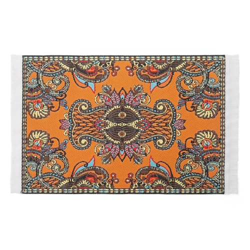 Odoria Puppenhaus Teppich Wohnzimmer Miniatur: 1/12 Maßstab Orientalisch Stoff für Schlafzimmer Küche - Mini Teppichboden Vintage Paisleymuster Orange von Odoria