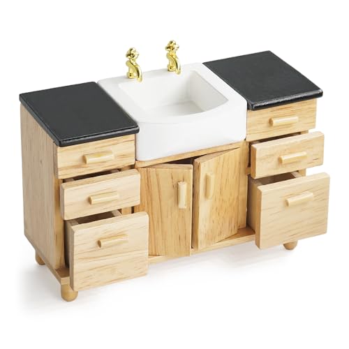 Odoria Puppenhaus Waschbecken Miniatur Schrank: 1/12 Maßstab Waschzuber Spüle für Badezimmer - Mini Möbel Modern Holz DIY von Odoria
