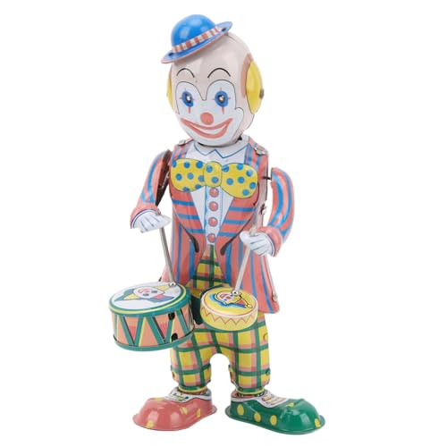 Odorkle Clown-Spielzeug Zum Aufziehen, Weißblech, Retro-Uhrwerk, Clown-Schlagzeuger, Vintage-Clown-Spielzeug, Tischdekoration für, Kleinkinder, Erwachsene von Odorkle