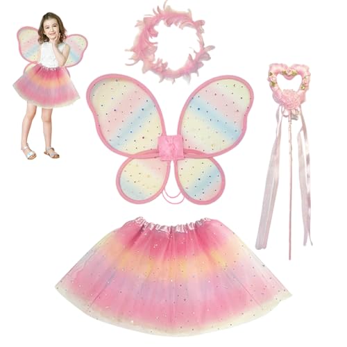 Odoukey 1 Set Fairy Kostüm Kids, süße Schmetterlingsflügelprinzessinkleid für Mädchen mit Stabs Garland Cosplay Dress-up Play von Odoukey