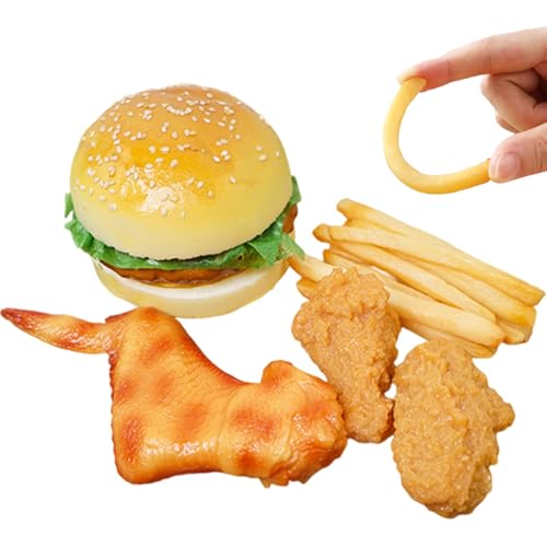 Odoukey 1 Set Plastikfutter, realistisches Spiel Food Artificial beinhaltet Hamburger gebratenes Hühnchen Französisch Pommes Halloween Decor Display von Odoukey