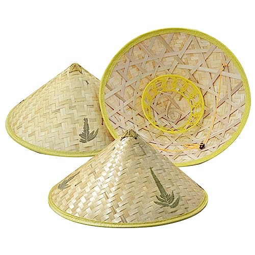 Odoukey 3pcs chinesischer Strohhut, Reisbauernhut orientalischer Bambussonne cool für Cosplay -Sonnenschutz (Zufallsstil) von Odoukey