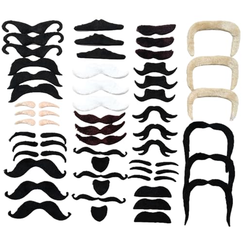 Odoukey 48pcs Schnurrbartes Halloween Stick on Schnurrbart 16 Designs Selbstklebende Bärte lustige Kostüme Zubehör für Karnevals-Cosplay von Odoukey