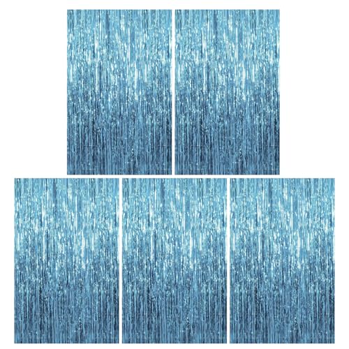 Odoukey 5pcs Blue Fringe Vorhang, Blue Tinsel Hintergrund Metallic Foil Randvorhänge 39.4x78.7in Lamettett Vorhang für Geburtstag Hochzeit Babyparty Party von Odoukey