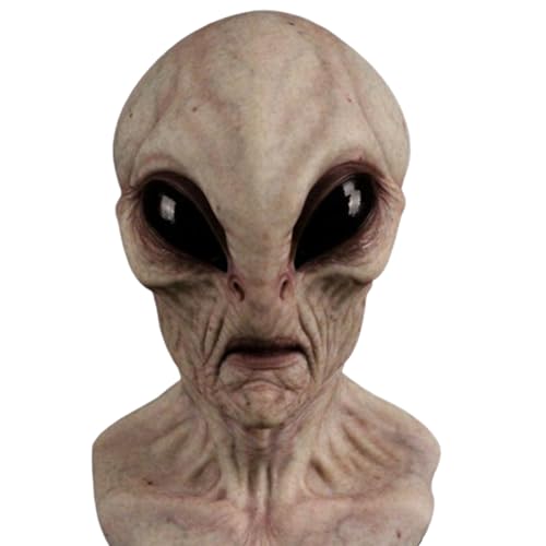 Odoukey Alien Maske Erwachsene Halloween gruselige Vollkopf realistisch gruselige Prob -Kostüm Cosplay -Party blassweiß von Odoukey