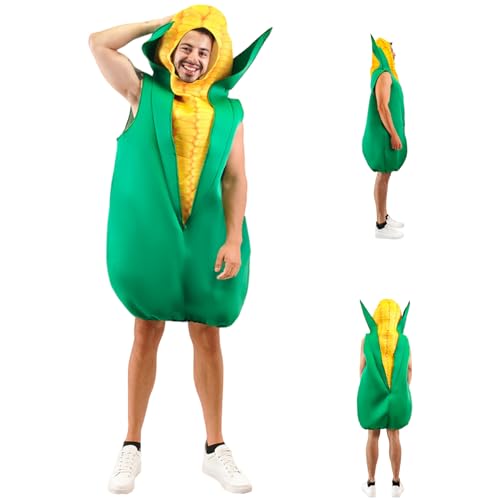 Odoukey Maiskostüm Erwachsener, lustiger festlicher Mais auf Cob Halloween Lebensmittelkostüm mit Gesichtseröffnung für Erntefestivals Food-Themen-Partys von Odoukey