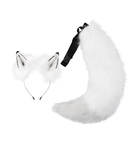 Odowalker 1 x Fuchs-Wolfsohren, Stirnband und Schwanz, flauschiges Therian-Fuchskostüm für Halloween, Party-Zubehör, Grau Odowalker 1 x Fuchs-Wolfsohren, Stirnband und Schwanz, flauschiges Therian-Fuchskostüm für Halloween, Party-Zubehör, Grau von Odowalker