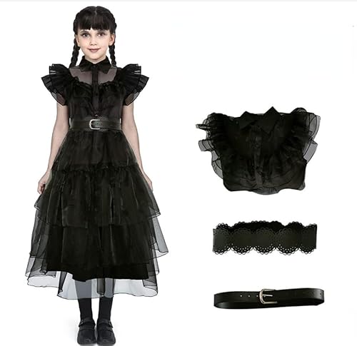 Mädchen Cosplay Kleid Kind Halloween Kleider Kleinkinder Schwarz Verkleidung Kinder Mittwoch Kostüm Kleinkind Karneval Fasching Kostüme Prinzessin Tüll Langkleider 3-18 Jahre (Schwarz,13-14 Jahre) von Odziezet