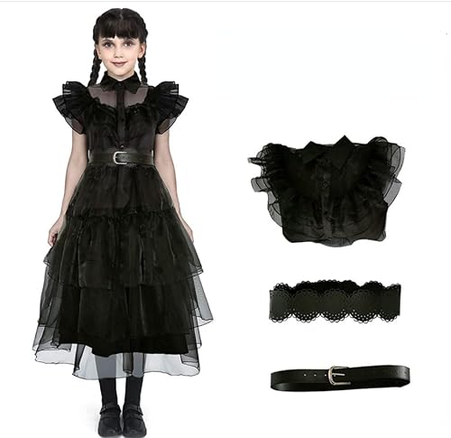 Mädchen Cosplay Kleid Kind Halloween Kleider Kleinkinder Schwarz Verkleidung Kinder Mittwoch Kostüm Kleinkind Karneval Fasching Kostüme Prinzessin Tüll Langkleider 3-18 Jahre (Schwarz,17-18 Jahre) von Odziezet