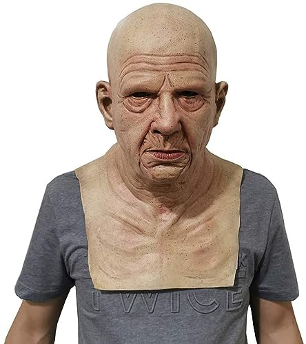 Oellinx Halloween Alter Mann Maske Realistische menschliche Gesichtsmaske Schreckliche Latexmaske Halloween Cosplay Kostüm Party Spiele Requisiten (F) von Oellinx