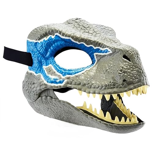 Realistische Dinosaurier Kopf Maske Dino Maske Offene Kiefer Tyrannosaurus Rex Halbe Maske Dino Maske Bewegliche Kiefer Raptor Maske (Blue C) von Oellinx