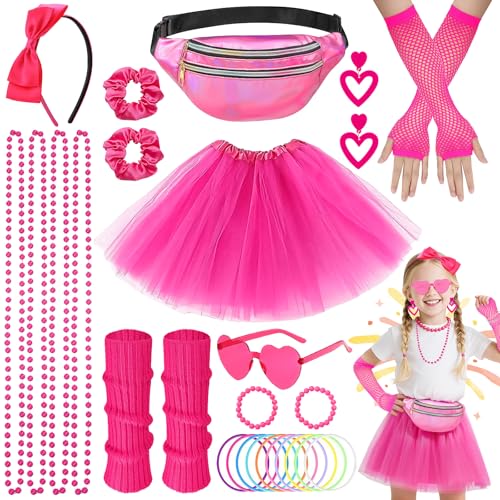 28-teiliges 80er-Jahre-Kostüm für Mädchen und Kinder, 1980er-Jahre-Kostüm-Zubehör-Set mit Tutu-Rock, Stirnband, Hüfttasche, Beinstulpen, Ohrringen, Retro-80er-Jahre-Kinder-Kostüm-Set 28-teiliges 80er-Jahre-Kostüm für Mädchen und Kinder, 1980er-Jahre-Kostüm-Zubehör-Set mit Tutu-Rock, Stirnband, Hüfttasche, Beinstulpen, Ohrringen, Retro-80er-Jahre-Kinder-Kostüm-Set von Oerphh