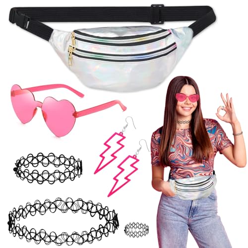 6 Stück 80er Jahre Accessoires Outfit Damen,80er 90er Jahre Kostüm Kleidung Accessoires mit Bauchtasche,Brillen,Halskette,Armbänder,Ohrring,Ring,Neon 80 Jahre Party Outfit Damen fur Karneval (Silbrig) 6 Stück 80er Jahre Accessoires Outfit Damen,80er 90er Jahre Kostüm Kleidung Accessoires mit Bauchtasche,Brillen,Halskette,Armbänder,Ohrring,Ring,Neon 80 Jahre Party Outfit Damen fur Karneval (Silbrig) von Oerphh