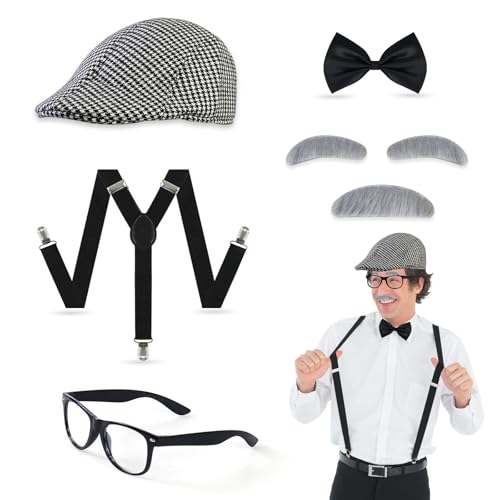 7-teiliges 1920er-Jahre Zubehör-Set für Herren mit Hut, Brille, Augenbrauen, Bart und Fliege, 1920er-Jahre-Kostüm, brüllende 20er-Jahre-Kostüme für Herren, Halloween, Weihnachten, Cosplay, Mottoparty 7-teiliges 1920er-Jahre Zubehör-Set für Herren mit Hut, Brille, Augenbrauen, Bart und Fliege, 1920er-Jahre-Kostüm, brüllende 20er-Jahre-Kostüme für Herren, Halloween, Weihnachten, Cosplay, Mottoparty von Oerphh