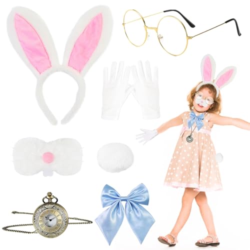 7-teiliges Hasen-Kostüm-Zubehör-Set, Hasen-Outfit mit Hasenohren, Stirnband, Hasen-Nasenschwanz, Fliege, Handschuhe, Uhr, Requisite, Brille, Kostüm-Zubehör für Erwachsene, Kinder, Ostern, Halloween 7-teiliges Hasen-Kostüm-Zubehör-Set, Hasen-Outfit mit Hasenohren, Stirnband, Hasen-Nasenschwanz, Fliege, Handschuhe, Uhr, Requisite, Brille, Kostüm-Zubehör für Erwachsene, Kinder, Ostern, Halloween von Oerphh