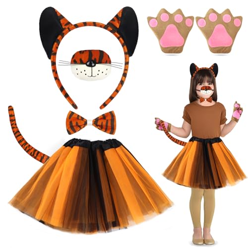 7-teiliges Tiger-Kostüm-Set für Mädchen, Tiger-Kostüm-Set mit Tigerohren, Stirnband, Fliege, Maske, Handschuh, Schwanz, Tutu, Rock, Tiger-Kostüm für Kinder, Tier-Kostüm, Cosplay, Mottoparty, Welttag 7-teiliges Tiger-Kostüm-Set für Mädchen, Tiger-Kostüm-Set mit Tigerohren, Stirnband, Fliege, Maske, Handschuh, Schwanz, Tutu, Rock, Tiger-Kostüm für Kinder, Tier-Kostüm, Cosplay, Mottoparty, Welttag von Oerphh