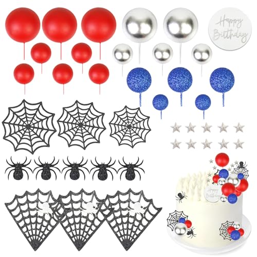 Cupcake-Topper-Set für Kinder, mit Spinnennetz-Dekoration, Happy Birthday-Kuchenaufsatz für Jungen, Kuchendekorationen, Bälle für Geburtstagsparty, Mädchen, Kuchendekorationen mit Mini-Luftballons, 40 Cupcake-Topper-Set für Kinder, mit Spinnennetz-Dekoration, Happy Birthday-Kuchenaufsatz für Jungen, Kuchendekorationen, Bälle für Geburtstagsparty, Mädchen, Kuchendekorationen mit Mini-Luftballons, 40 von Oerphh