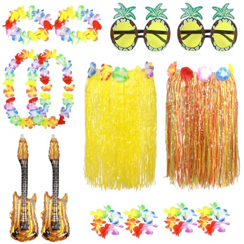 Hula-Rock-Kostüm für Erwachsene, Hawaii-Gras, Hula-Röcke, Sets mit Stirnband, Armband, Sonnenbrille, Gitarre, Ballon, Hawaii-Party, Kostüm, für Sommer, Strand, tropische Party-Dekoration, 14 Stück Hula-Rock-Kostüm für Erwachsene, Hawaii-Gras, Hula-Röcke, Sets mit Stirnband, Armband, Sonnenbrille, Gitarre, Ballon, Hawaii-Party, Kostüm, für Sommer, Strand, tropische Party-Dekoration, 14 Stück von Oerphh