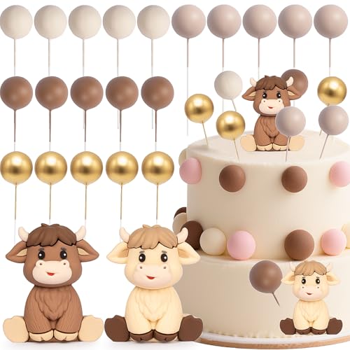 Kuchendekoration mit 3D-Schaumstoff-Kugel, Hochlandkuh, langlebige und sichere Bauernhof-Kuchendekoration, Geburtstagsdekorationen für Mädchen, Babypartys, Geburtstagspartys, 22 Stück Kuchendekoration mit 3D-Schaumstoff-Kugel, Hochlandkuh, langlebige und sichere Bauernhof-Kuchendekoration, Geburtstagsdekorationen für Mädchen, Babypartys, Geburtstagspartys, 22 Stück von Oerphh