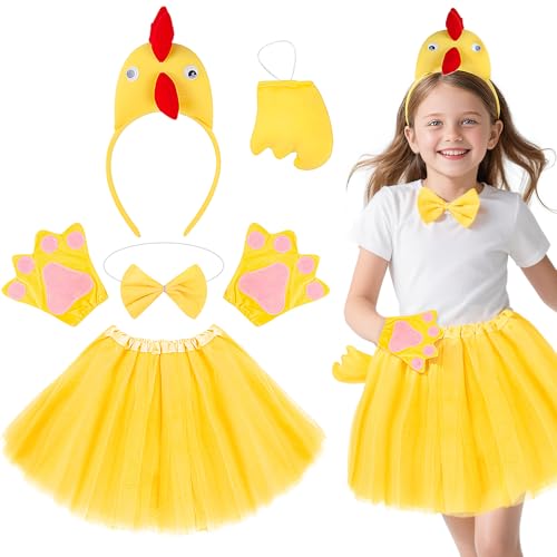 Oerphh 5-teiliges Hühner-Kostüm-Set, Hahn, Stirnband, Fliege, Schwanz, Oster-Kostüm, Partyzubehör für Erwachsene und Kinder ( von Oerphh