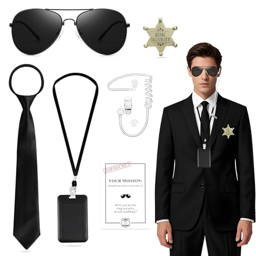 Oerphh 7-teiliges Agenten-Kostüm-Zubehör-Set mit Sonnenbrille, Krawatte, Kartenhalter, Karte, Abzeichen, Hörmuschel, Spionage-Kostüm, Zubehör für Erwachsene und Kinder, edding Requisiten, Cosplay, Oerphh 7-teiliges Agenten-Kostüm-Zubehör-Set mit Sonnenbrille, Krawatte, Kartenhalter, Karte, Abzeichen, Hörmuschel, Spionage-Kostüm, Zubehör für Erwachsene und Kinder, edding Requisiten, Cosplay, von Oerphh