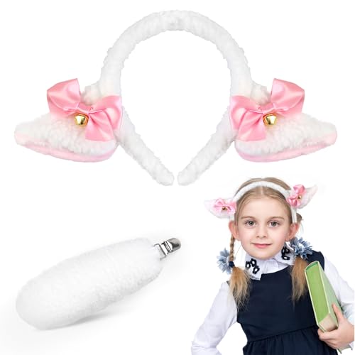 Oerphh Niedliches Schaf-Kostüm-Zubehör, flauschiges Schafsohren-Stirnband mit Schafschwanz-Set, Party-Tier-Verkleidung für Kinder, Cosplay, Karneval, Partyzubehör Oerphh Niedliches Schaf-Kostüm-Zubehör, flauschiges Schafsohren-Stirnband mit Schafschwanz-Set, Party-Tier-Verkleidung für Kinder, Cosplay, Karneval, Partyzubehör von Oerphh