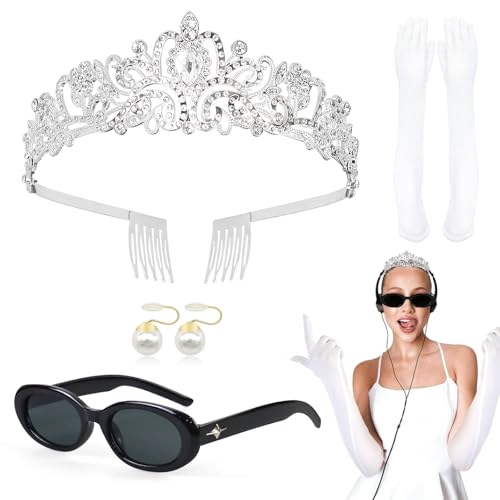 Oerphh Prinzessinnen-Zubehör, Kronen-Zubehör-Set mit Prinzessinnen-Tiaras, langen Handschuhen, Vintage-Sonnenbrille, Partyzubehör für Frauen, Mädchen, Party, Cosplay, Halloween, 4 Stück Oerphh Prinzessinnen-Zubehör, Kronen-Zubehör-Set mit Prinzessinnen-Tiaras, langen Handschuhen, Vintage-Sonnenbrille, Partyzubehör für Frauen, Mädchen, Party, Cosplay, Halloween, 4 Stück von Oerphh
