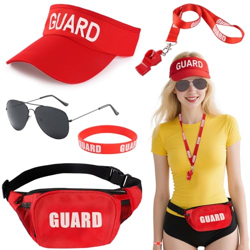 Oerphh Rettungsschwimmer-Kostüm-Zubehör, Kit, rot, verstellbar, für Erwachsene, Pool-Party, 5 Stück Oerphh Rettungsschwimmer-Kostüm-Zubehör, Kit, rot, verstellbar, für Erwachsene, Pool-Party, 5 Stück von Oerphh