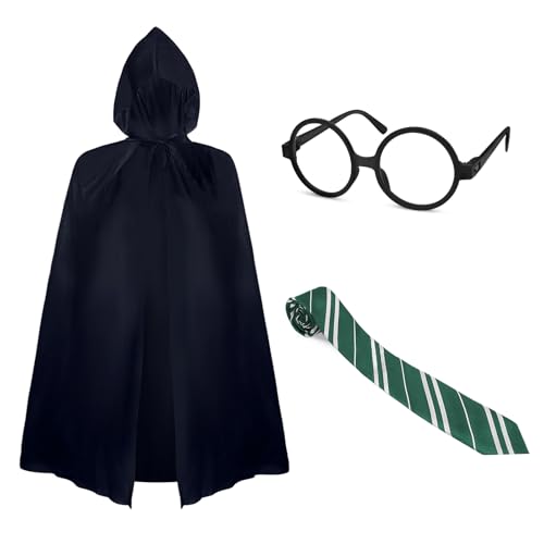 Oerphh Zauberer-Kostüm-Set, Zauberer-Kostüm, inklusive Zauberer-Umhang, Brille, Rahmen, Krawatte, Halloween, Welttag des Buches, Cosplay, ausgefallene Outfits für Erwachsene und Kinder, 3-teilig Oerphh Zauberer-Kostüm-Set, Zauberer-Kostüm, inklusive Zauberer-Umhang, Brille, Rahmen, Krawatte, Halloween, Welttag des Buches, Cosplay, ausgefallene Outfits für Erwachsene und Kinder, 3-teilig von Oerphh