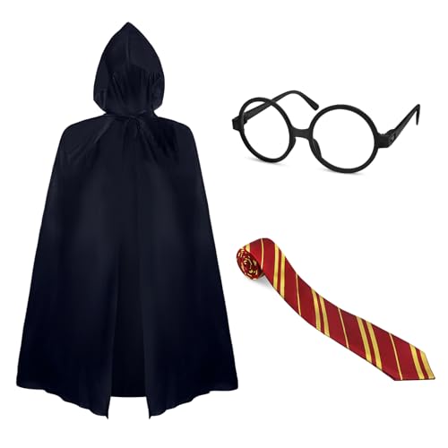 Oerphh Zauberer-Kostüm-Set, Zauberer-Kostüm, inklusive Zauberer-Umhang, Brille, Rahmen, Krawatte, Halloween, Welttag des Buches, Cosplay, für Erwachsene und Kinder, Rot, 3-teilig Oerphh Zauberer-Kostüm-Set, Zauberer-Kostüm, inklusive Zauberer-Umhang, Brille, Rahmen, Krawatte, Halloween, Welttag des Buches, Cosplay, für Erwachsene und Kinder, Rot, 3-teilig von Oerphh