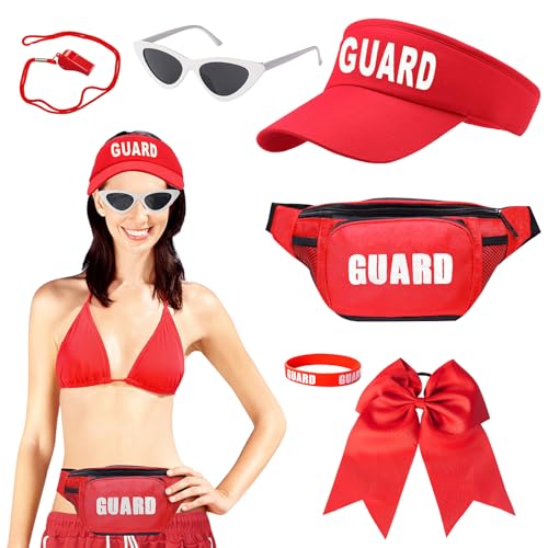 Rettungsschwimmer-Kostüm-Set, Rettungsschwimmer Zubehör mit Hut, Sonnenbrille, Pfeife, Bauchtasche, Haarband, Armband, Rettungsschwimmer Party-Outfit, Baywatch Rettungsschwimmer Verkleidung für Männer Rettungsschwimmer-Kostüm-Set, Rettungsschwimmer Zubehör mit Hut, Sonnenbrille, Pfeife, Bauchtasche, Haarband, Armband, Rettungsschwimmer Party-Outfit, Baywatch Rettungsschwimmer Verkleidung für Männer von Oerphh
