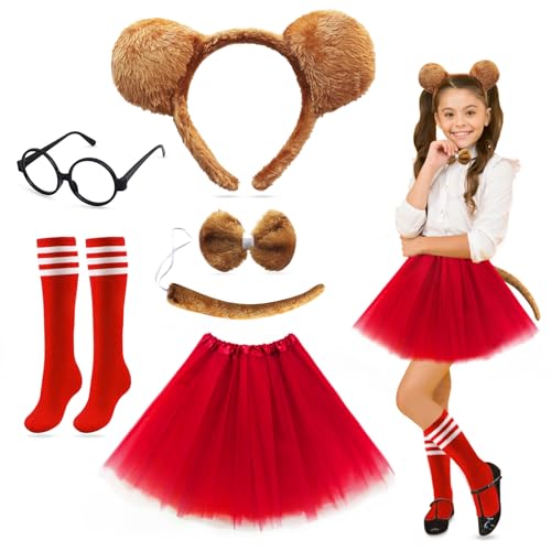 Streifenhörnchen-Kostüm-Set für Kinder, Streifenhörnchen-Kostüm, Set mit Streifenhörnchen-Stirnbändern, Schwanz, Fliege, Brille, Tutu-Rock, Socken, Streifenhörnchen-Kostüme für den Welttag des Buches, Streifenhörnchen-Kostüm-Set für Kinder, Streifenhörnchen-Kostüm, Set mit Streifenhörnchen-Stirnbändern, Schwanz, Fliege, Brille, Tutu-Rock, Socken, Streifenhörnchen-Kostüme für den Welttag des Buches, von Oerphh