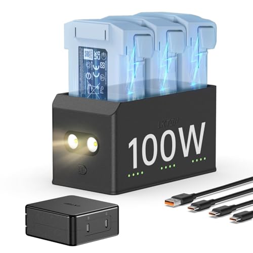 100-W-Parallelladehub (3-Fach superschnell, Speicher-LED-Lichtmodus) for DJI Mini 4 Pro/3 Pro/3 (3 Akkus in 47 Min. Aufladen)(Charging Hub+100W Charger) von Oeudire