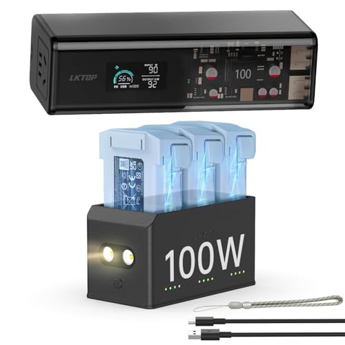 100-W-Parallelladehub (3-Fach superschnell, Speicher-LED-Lichtmodus) for DJI Mini 4 Pro/3 Pro/3 (3 Akkus in 47 Min. Aufladen)(Charging Hub+Power Station) von Oeudire